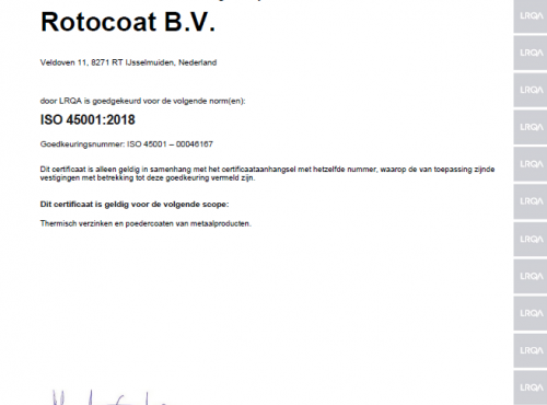 Rotocoat behaalt ISO 45001 certificaat